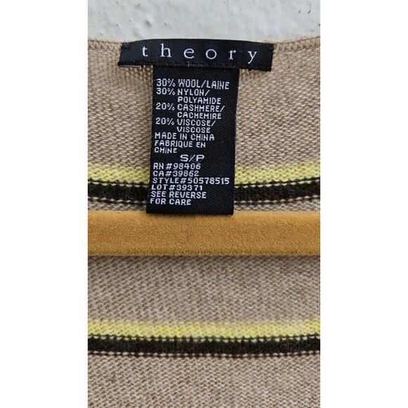 Vintage Theory Sweater Womens Small Tan Striped Wool Cashmere 90s Light Academia - Picture 3 of 6